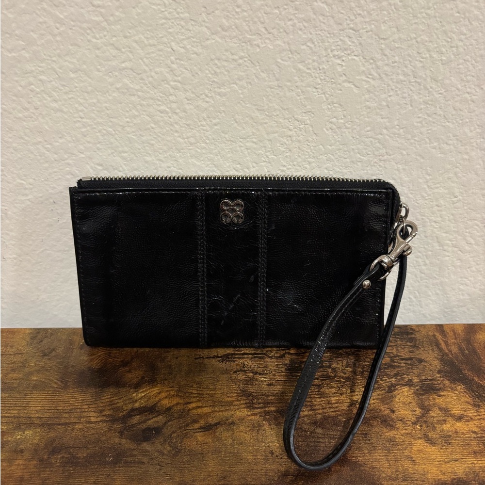 Coach Black Leather Wristlet Clutch with Silver Hardware